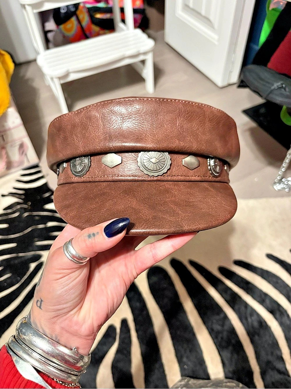 Leather brown concho fisherman hat